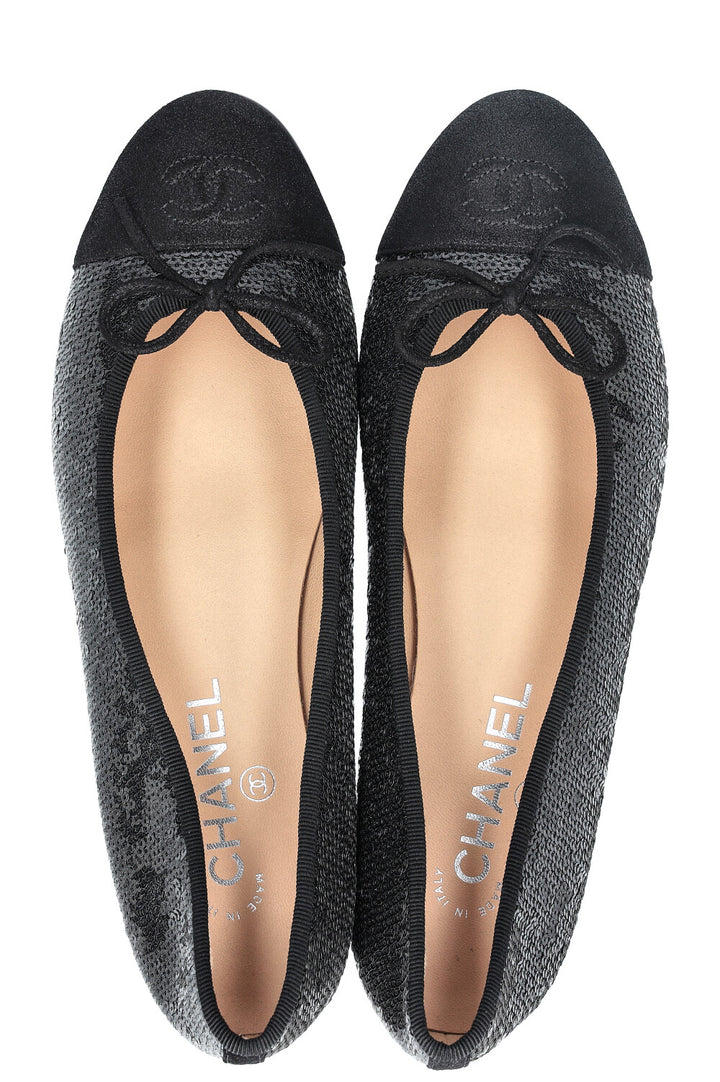 CHANEL Classic Flats Sequin Black
