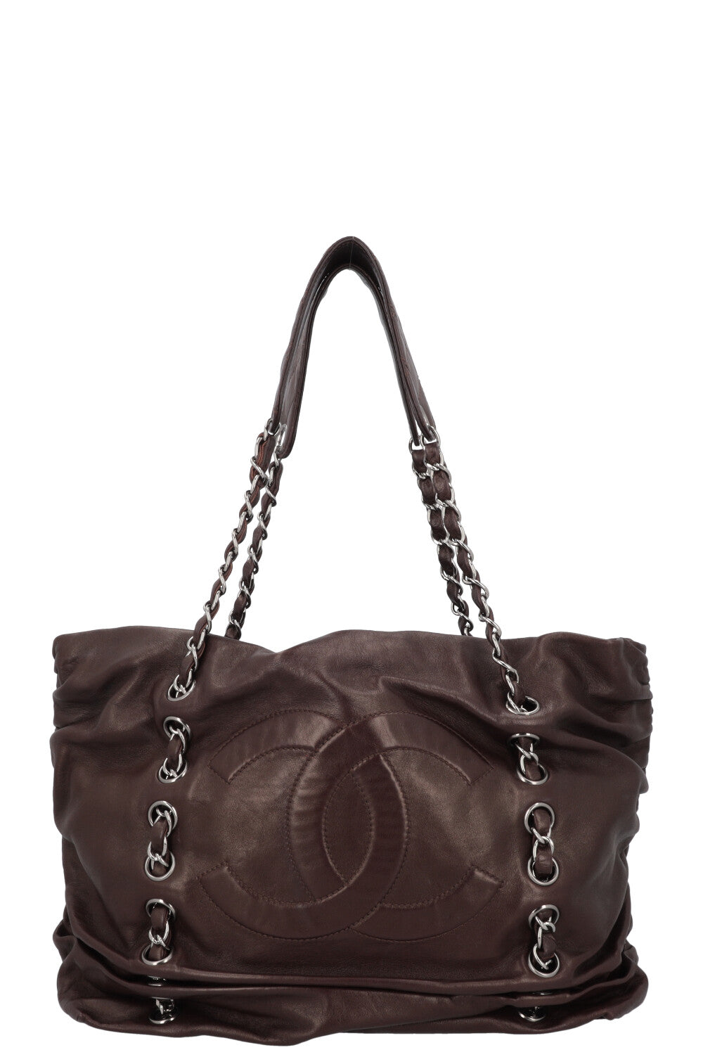 CHANEL Chain CC Tote Bag Brown Leather REAWAKE