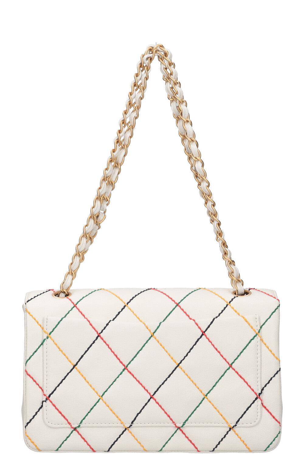 CHANEL Single Flap Bag with Rainbow Stitch Caviar White