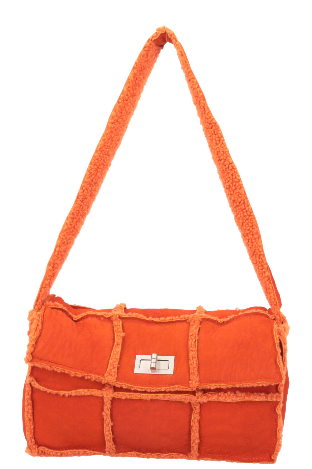 CHANEL Mini Turnlock Bag Shearling Suede Orange