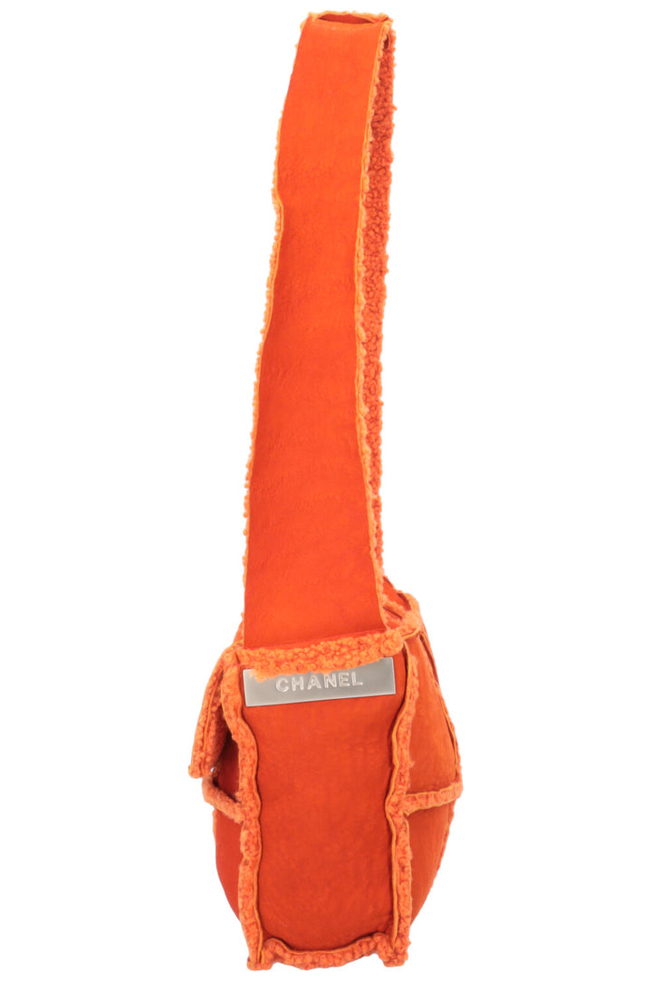 CHANEL Mini Turnlock Bag Shearling Suede Orange