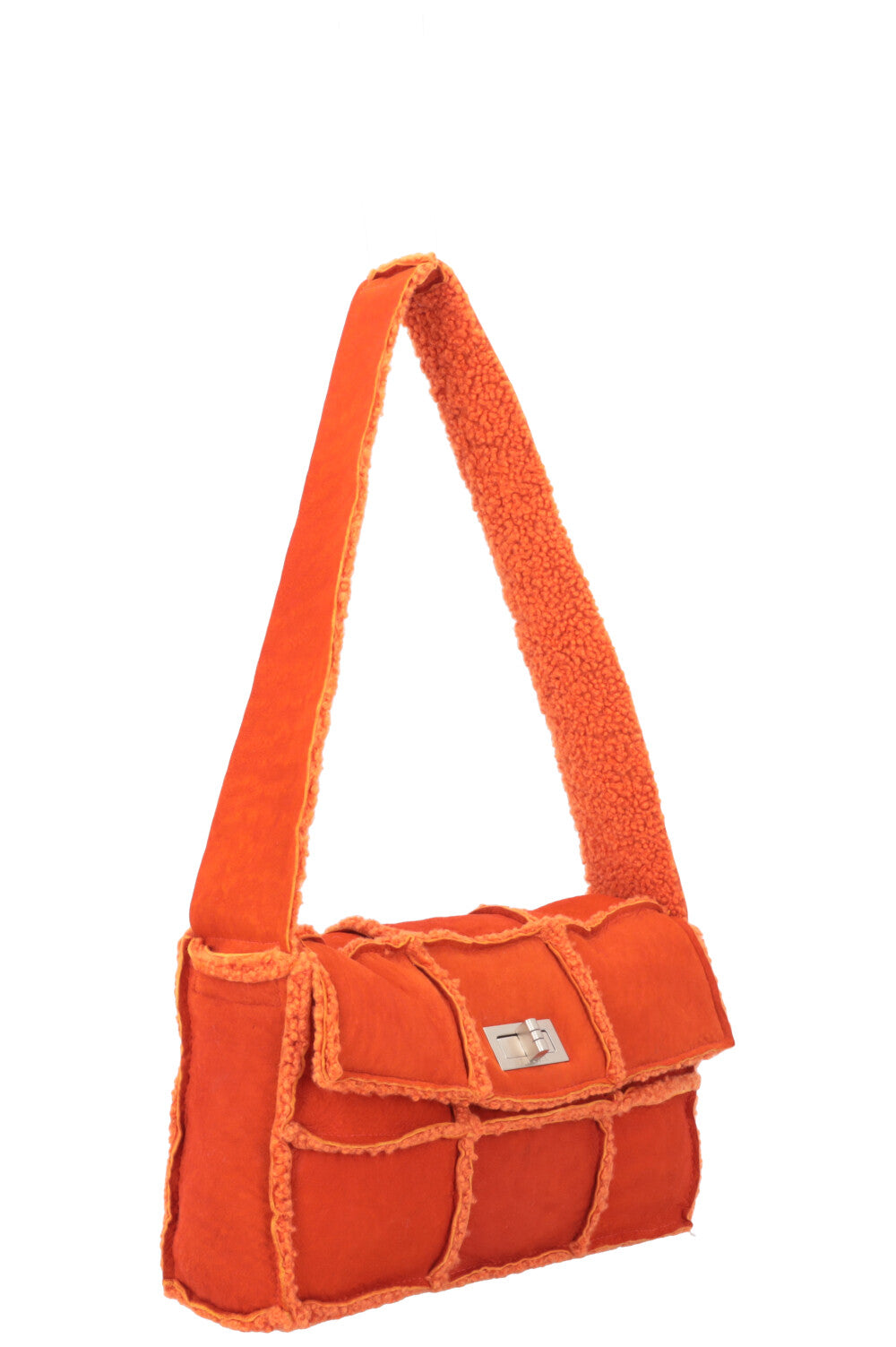 CHANEL Mini Turnlock Bag Shearling Suede Orange