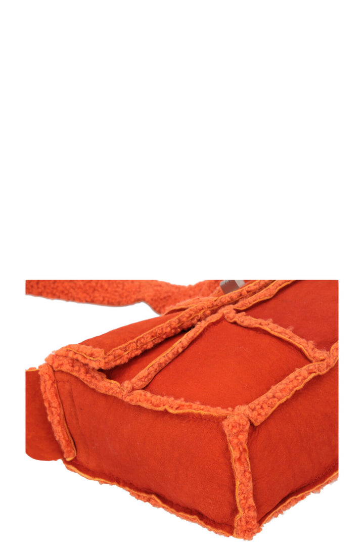 CHANEL Mini Turnlock Bag Shearling Suede Orange