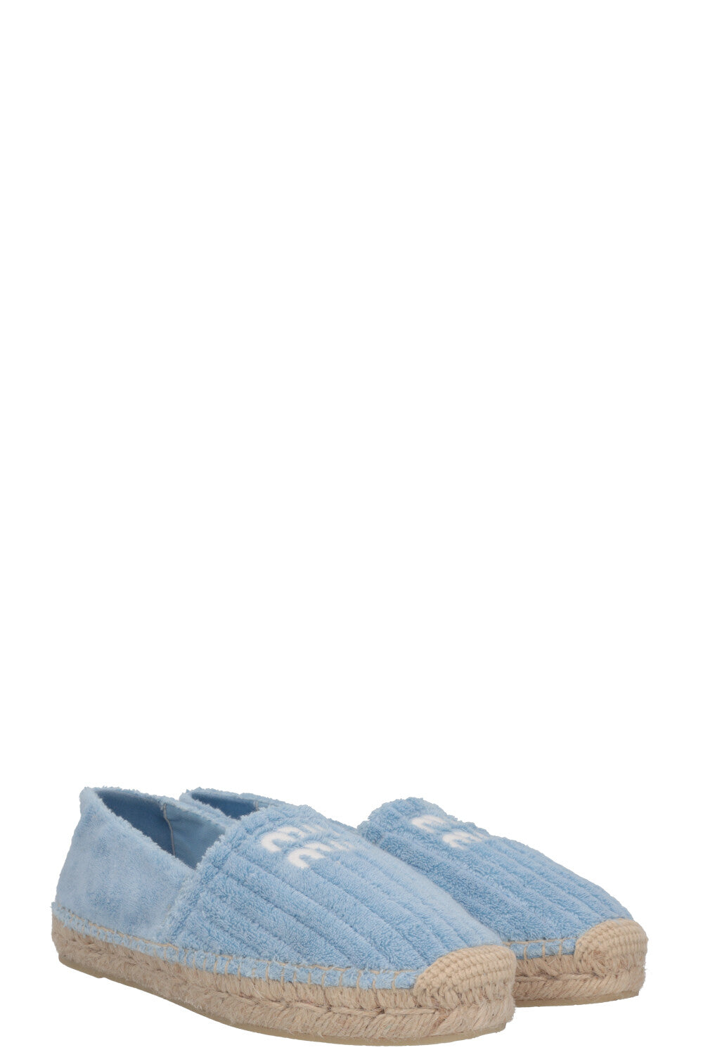 送料/関税込【MIUMIU】TERRY CLOTH ESPADRILLE Logo terry espadrilles in blue - Miu Miu | Mytheresa