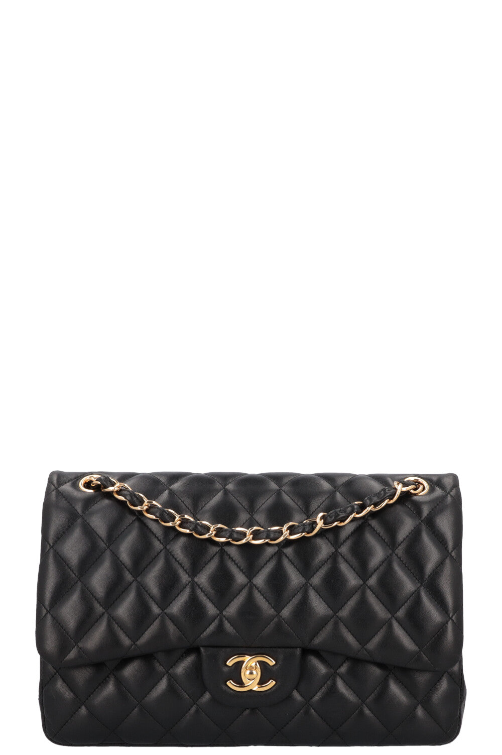 CHANEL Sac bandouliere double rabat Jumbo Cuir d agneau Noir REAWAKE