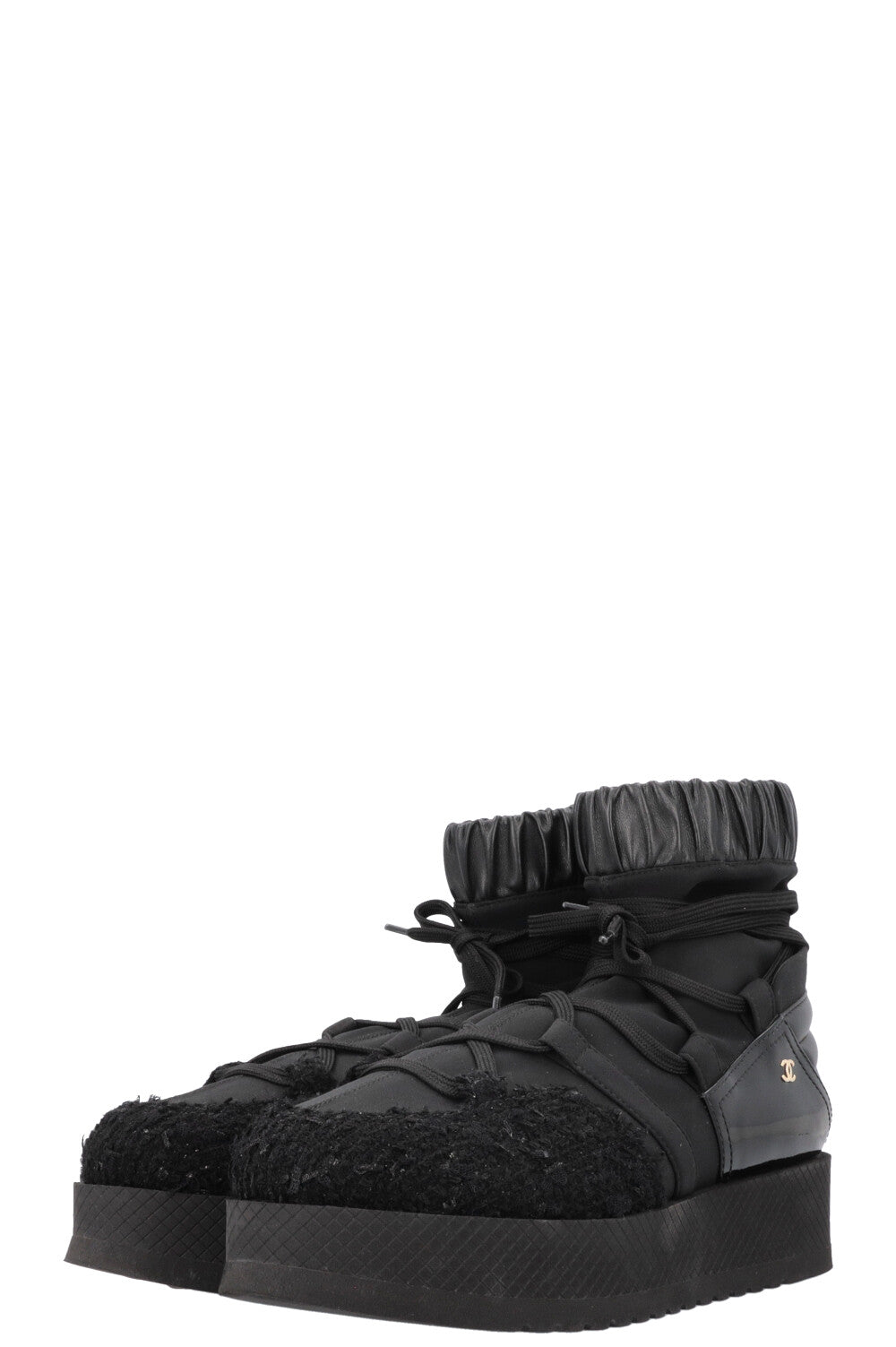 CHANEL 2019 Tweed Nylon Ankle Boots Black
