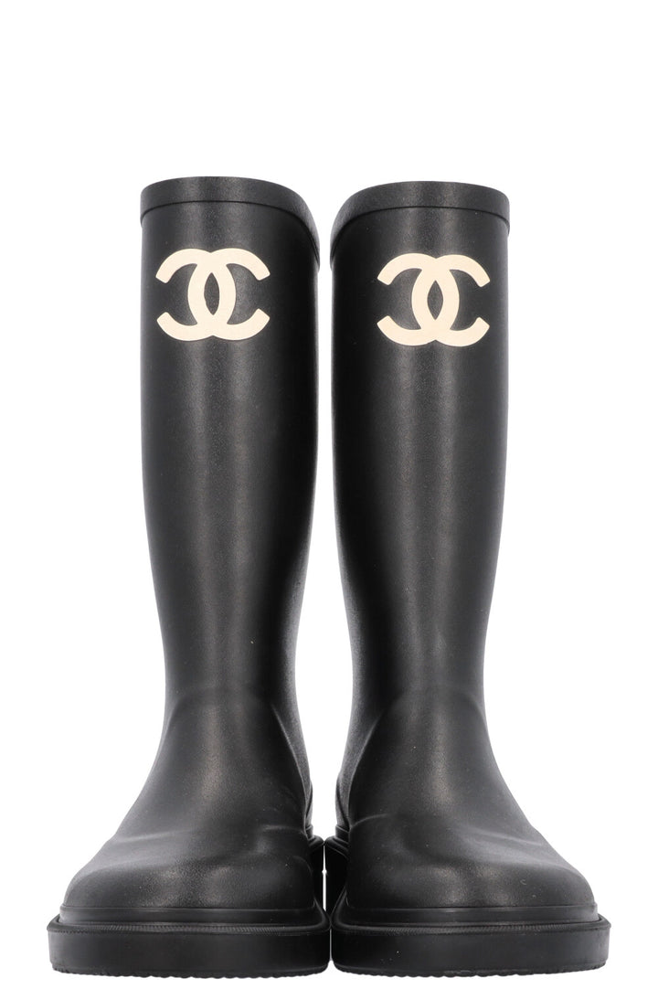 CHANEL CC Rubber Rain Boots Black