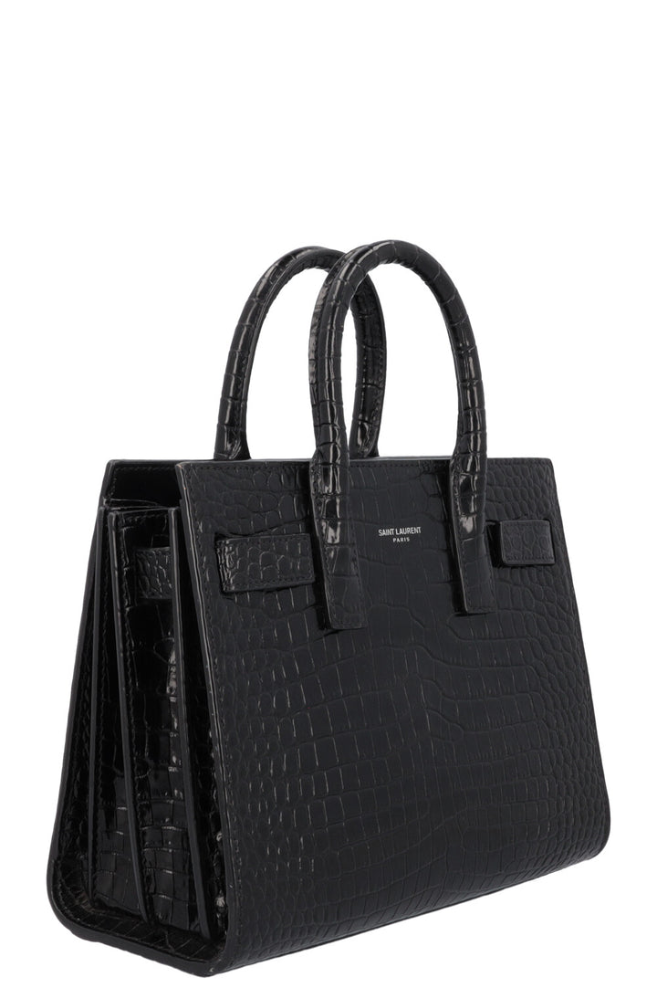 SAINT LAURENT Sac De Jour Nano Croc Embossed Black