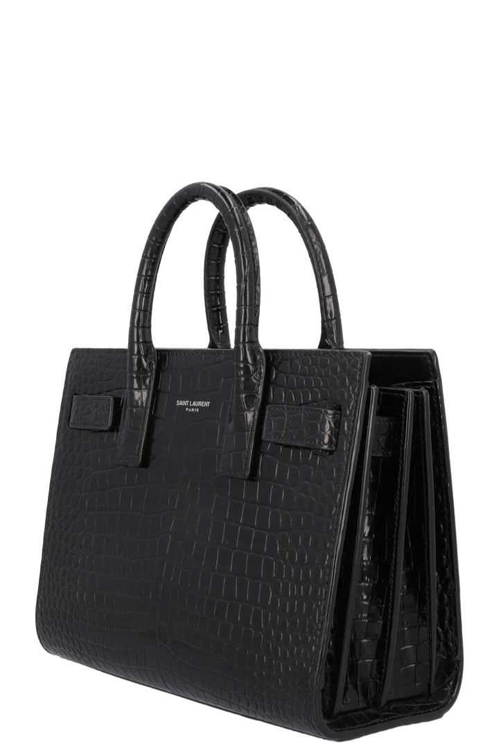 SAINT LAURENT Sac De Jour Nano Croc Embossed Black