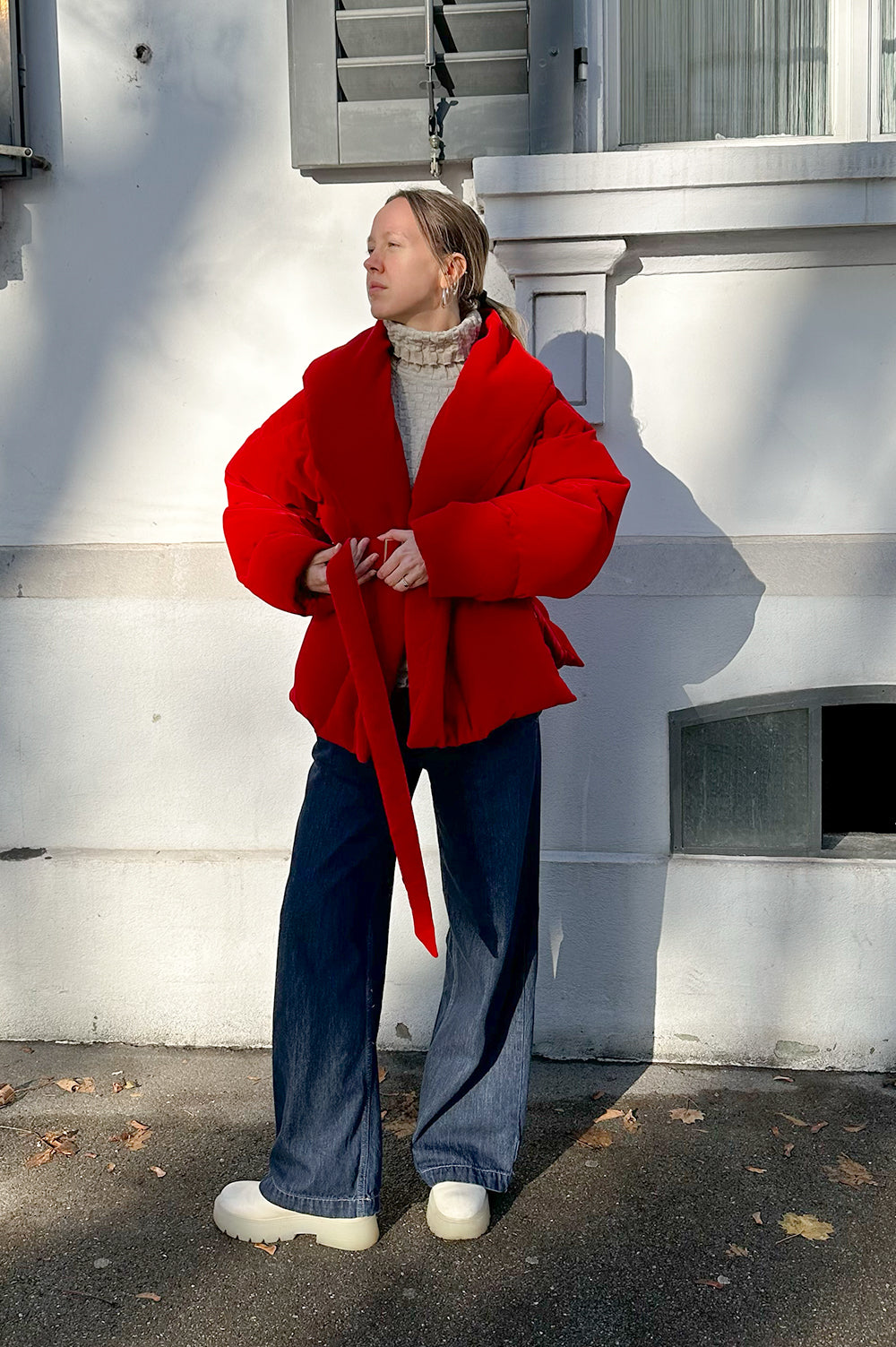 ALEXANDRE VAUTHIER Belted Down Jacket Velvet Red