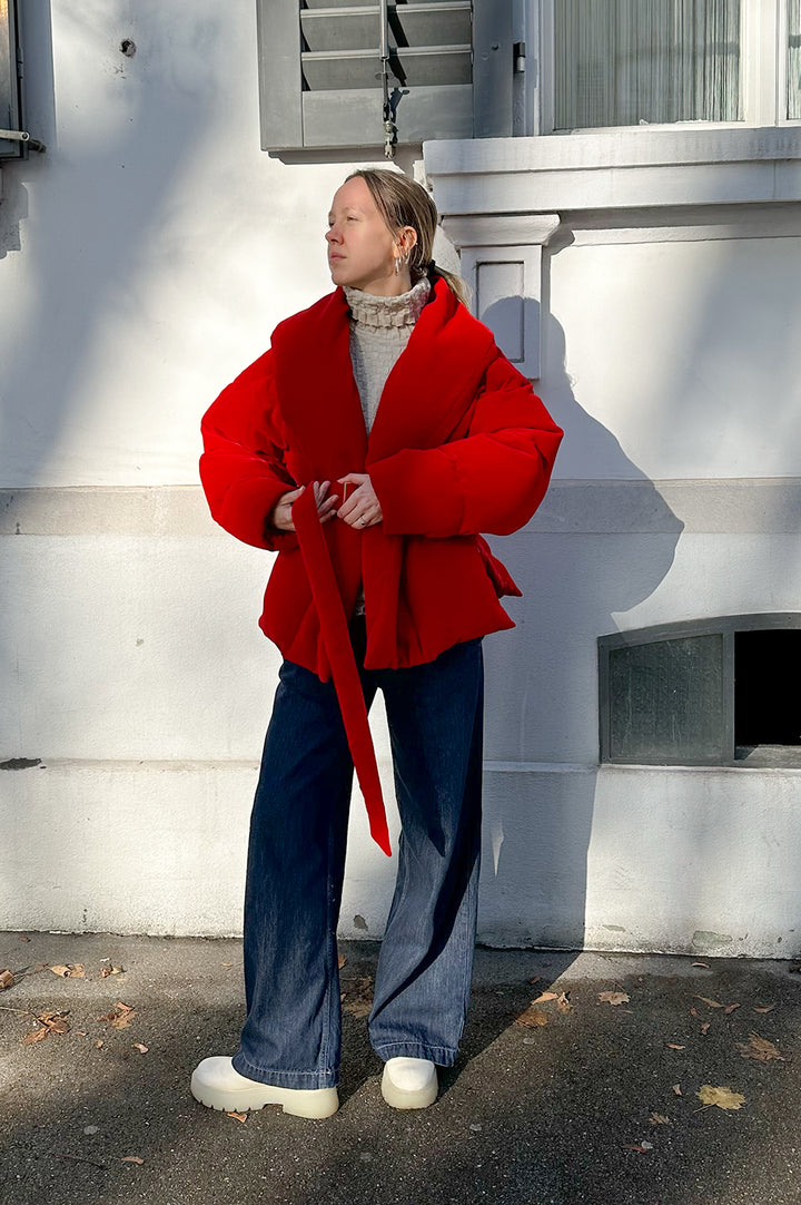 ALEXANDRE VAUTHIER Belted Down Jacket Velvet Red