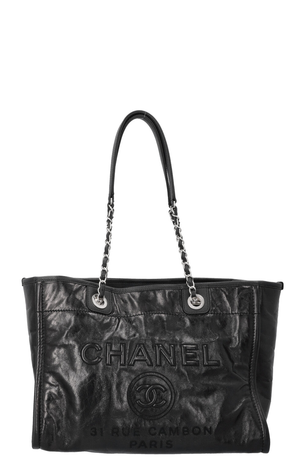 CHANEL Small Deauville Bag Patent Black