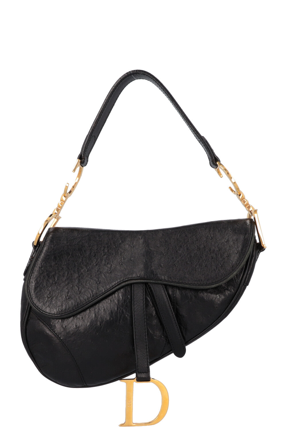 CHRISTIAN DIOR Vintage Saddle Bag Ostrich Black REAWAKE