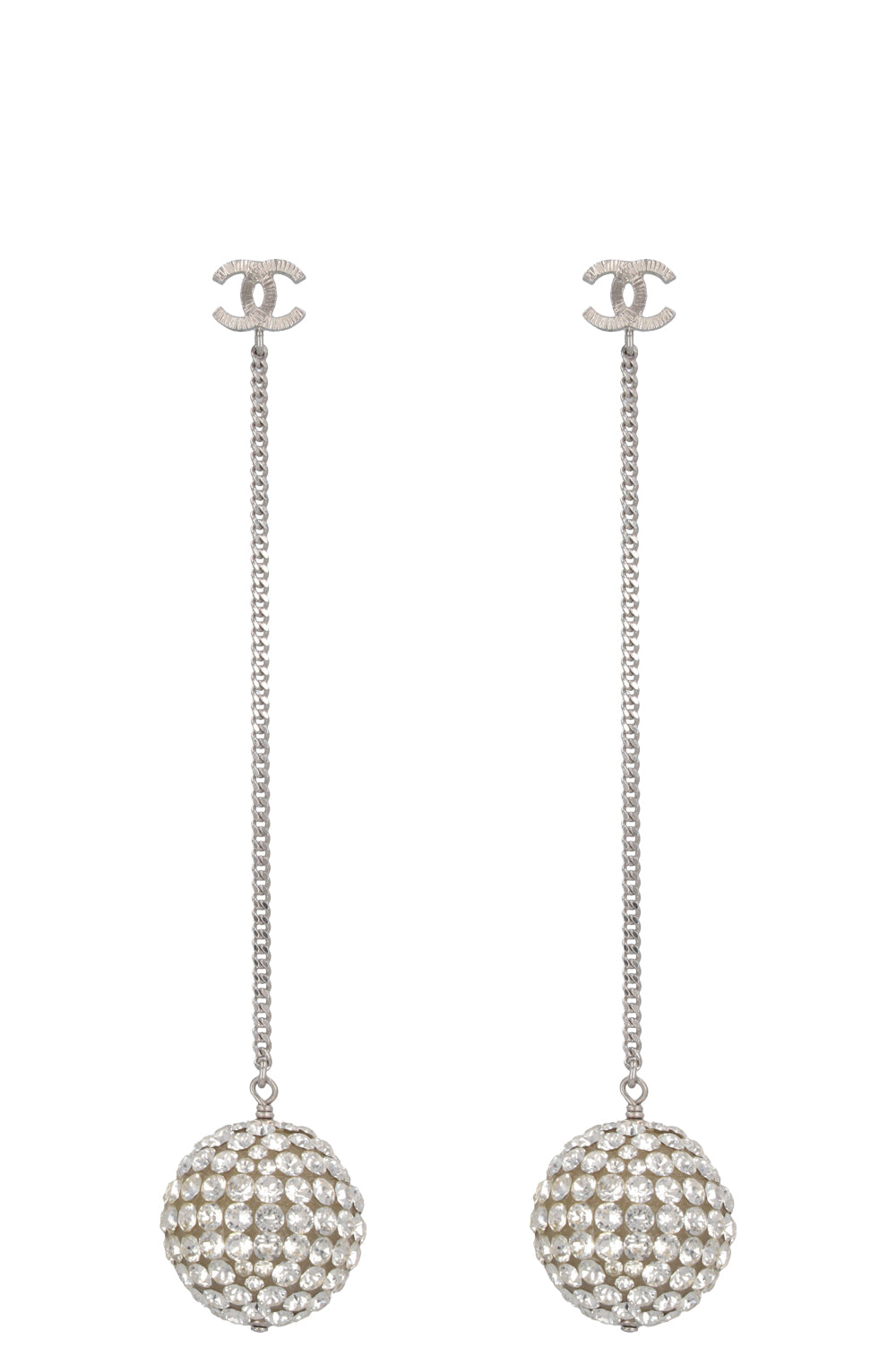 CHANEL Crystal Ball Earrings Silver