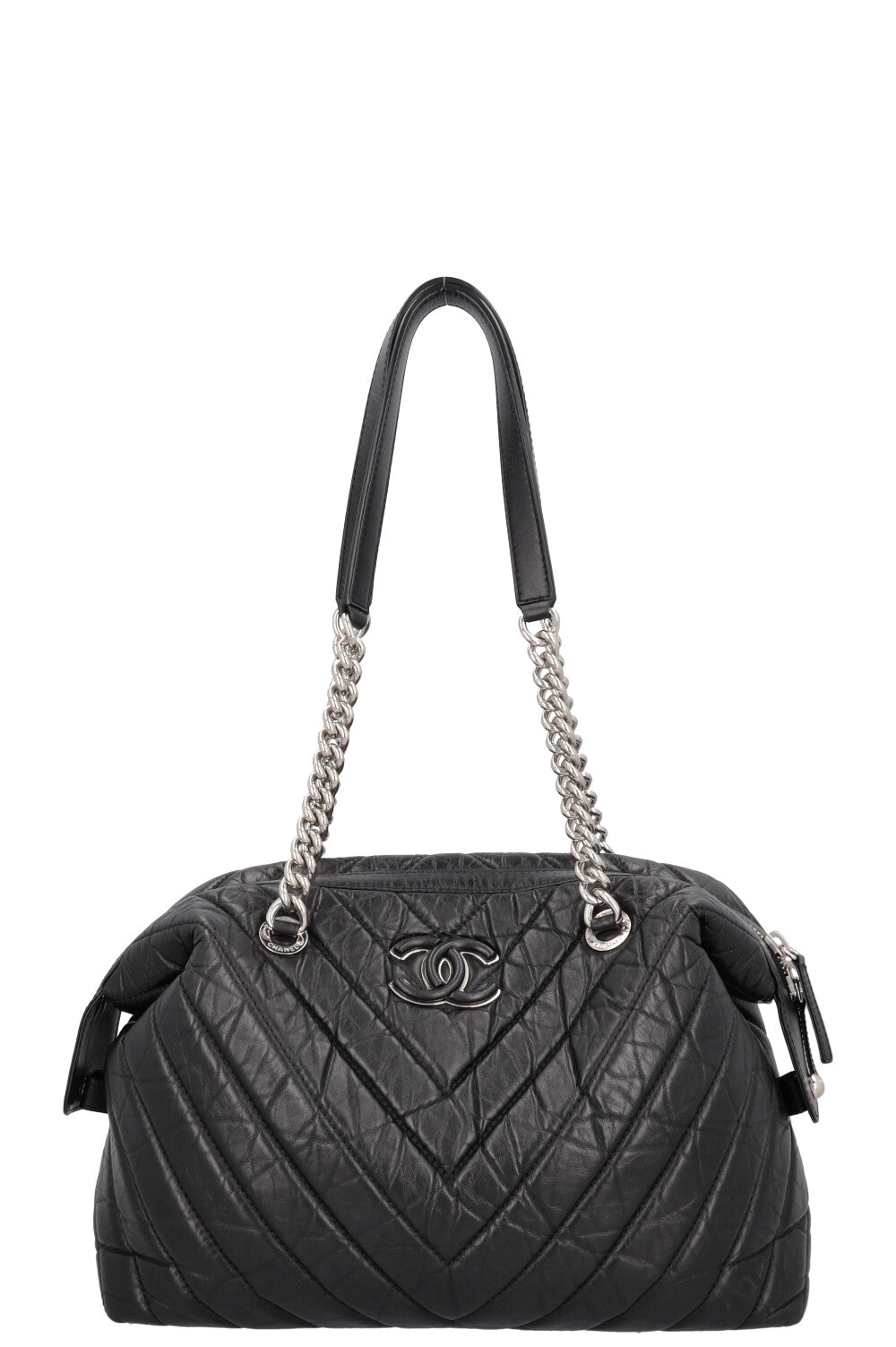 CHANEL Large Chevron Bowling Bag Black