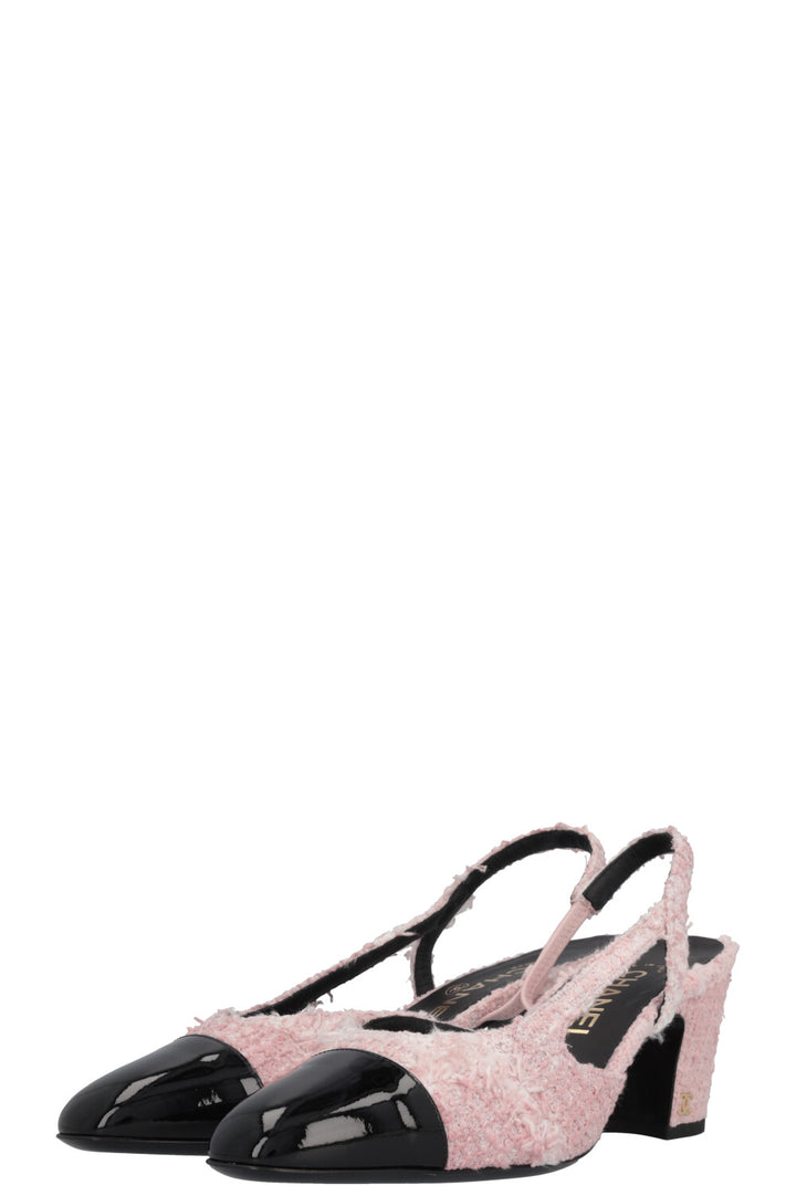 CHANEL Classic Slingback Heels Tweed Rosa