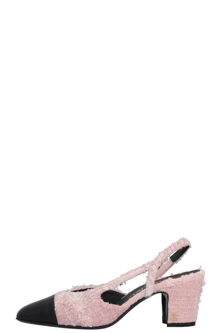 CHANEL Classic Slingback Heels Tweed Rosa