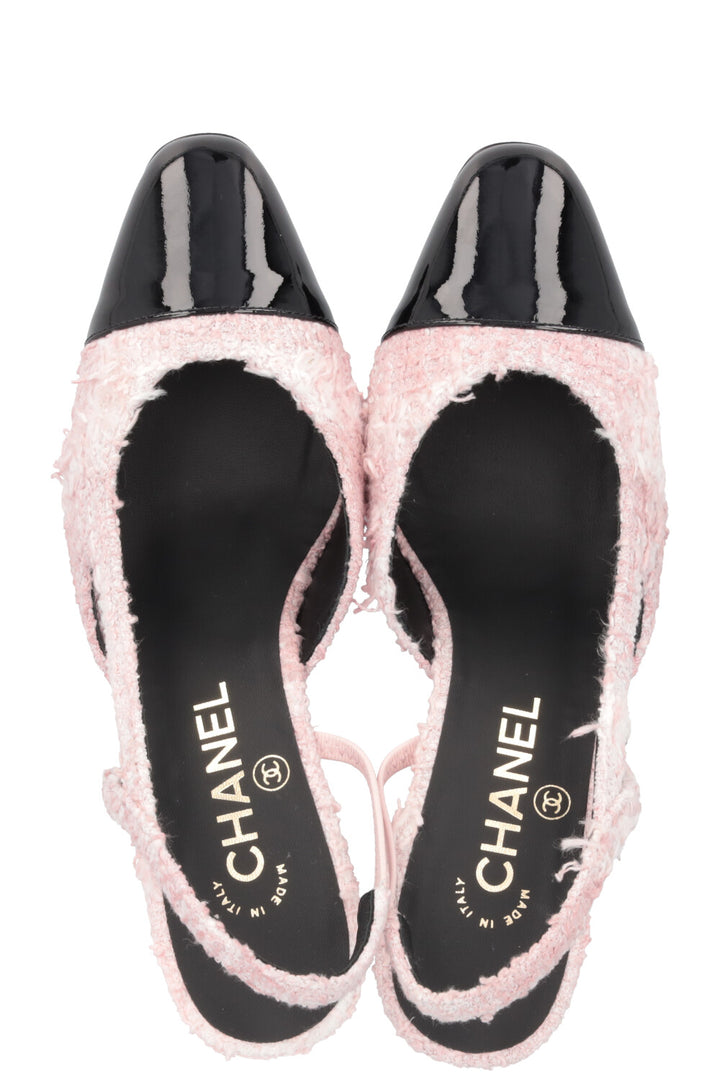 CHANEL Classic Slingback Heels Tweed Rosa