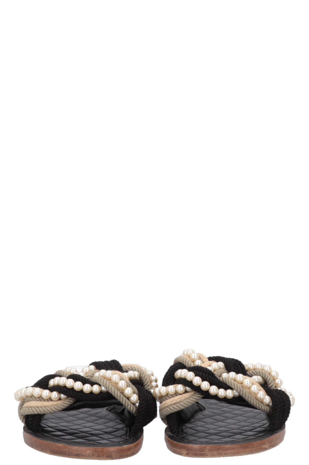 CHANEL Flats Rope Pearl Black Beige