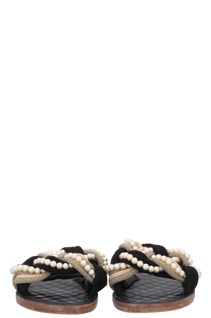 CHANEL Flats Rope Pearl Black Beige
