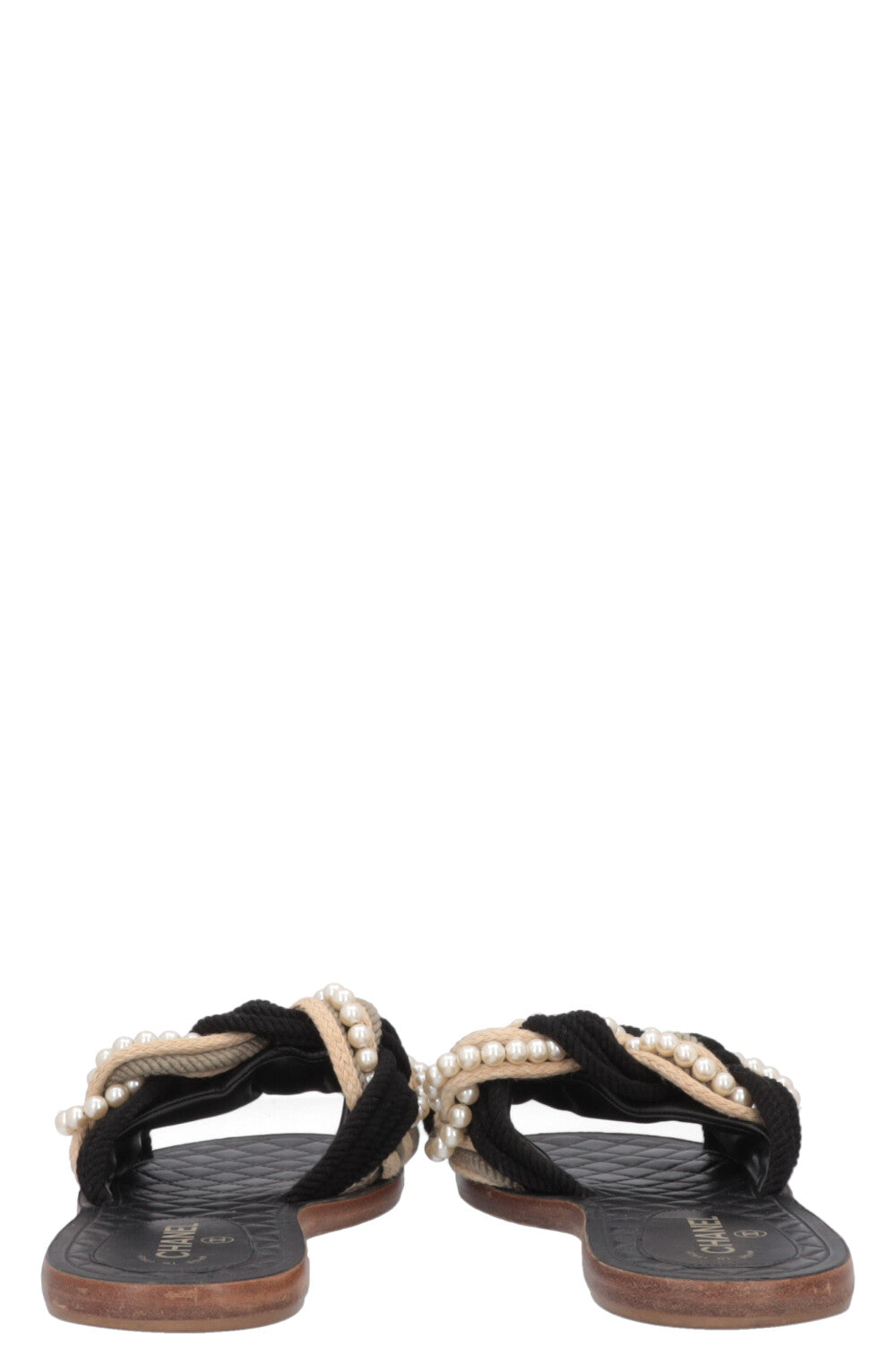 CHANEL Flats Rope Pearl Black Beige