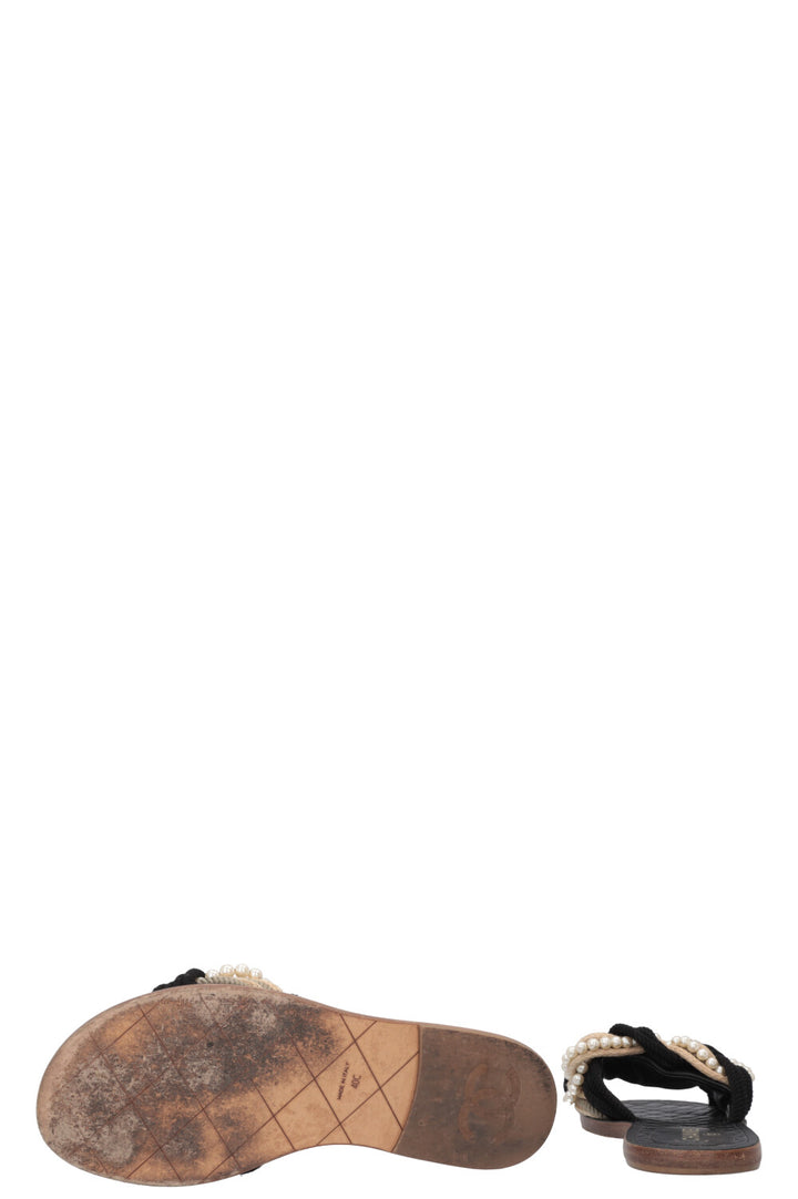CHANEL Flats Rope Pearl Black Beige