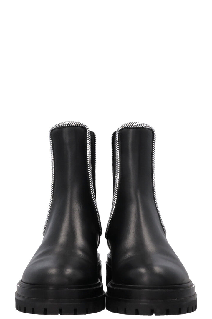 GIANVITO ROSSI Rhinestone Ankle Boots, Leather, Black