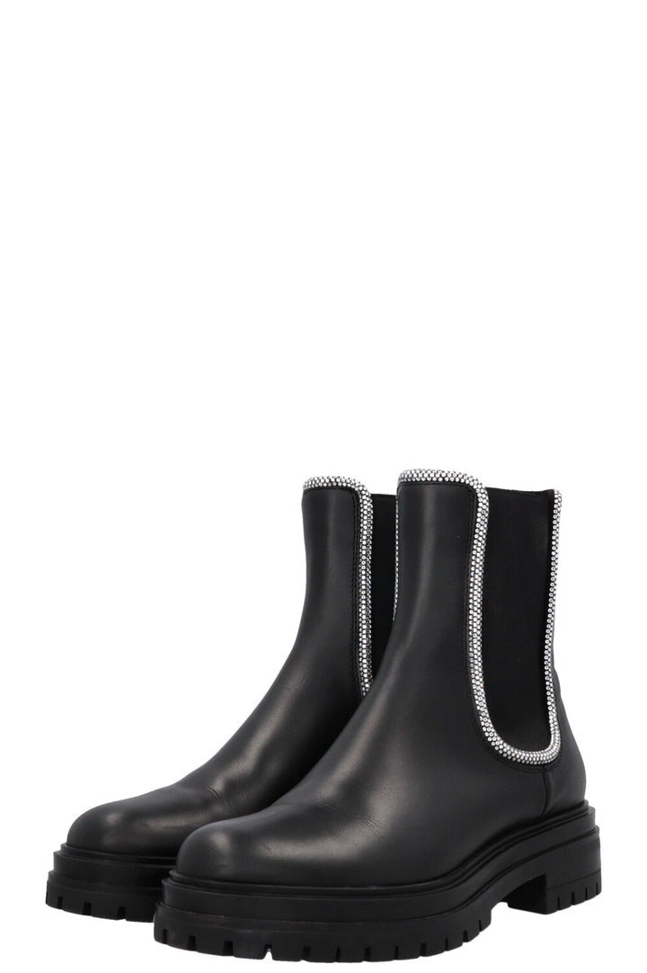 GIANVITO ROSSI Rhinestone Ankle Boots, Leather, Black