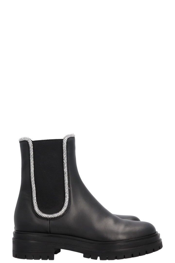 GIANVITO ROSSI Rhinestone Ankle Boots, Leather, Black
