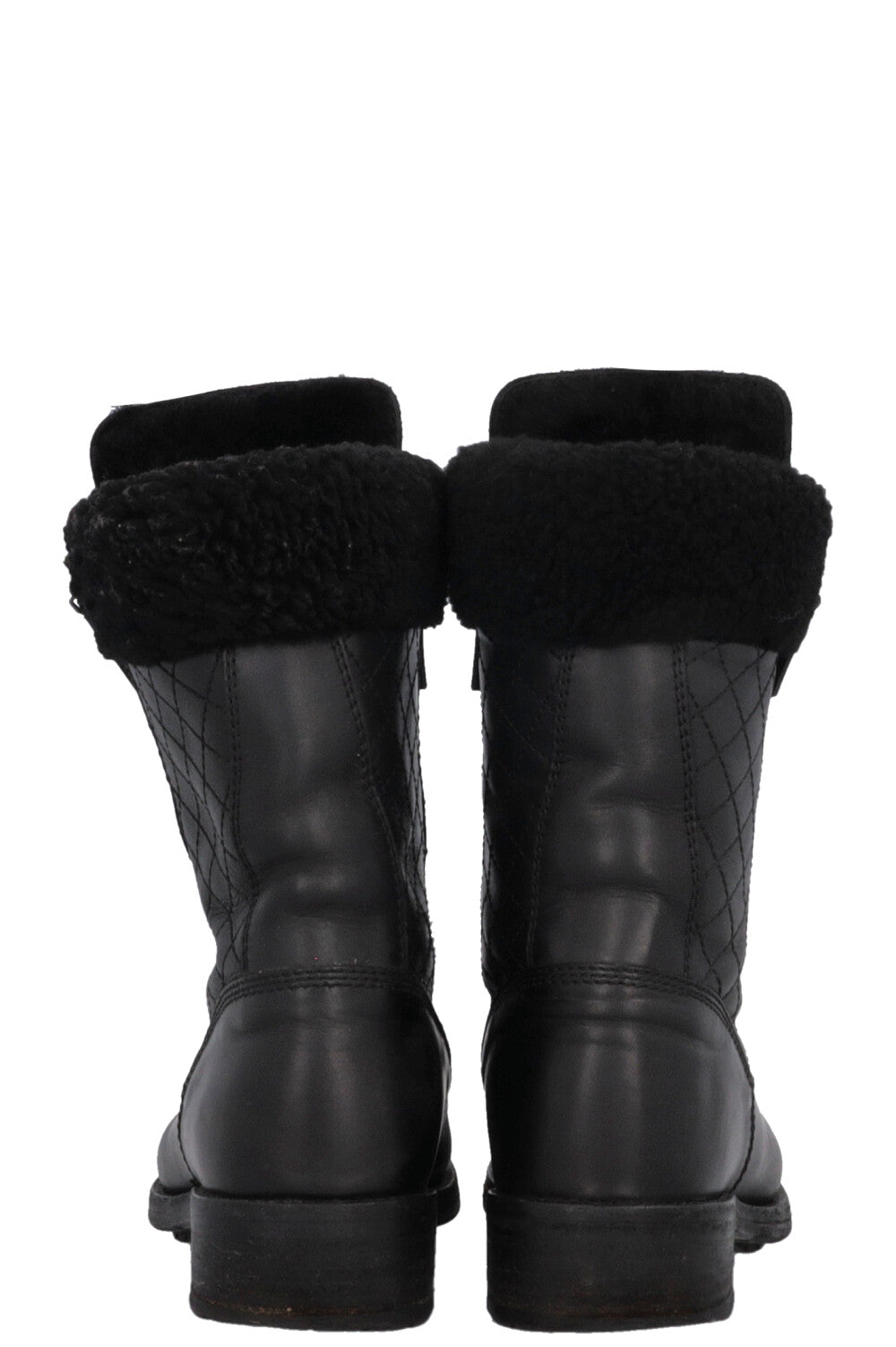 CHANEL CC Shearling Quilted Leather Ankle Boots Black