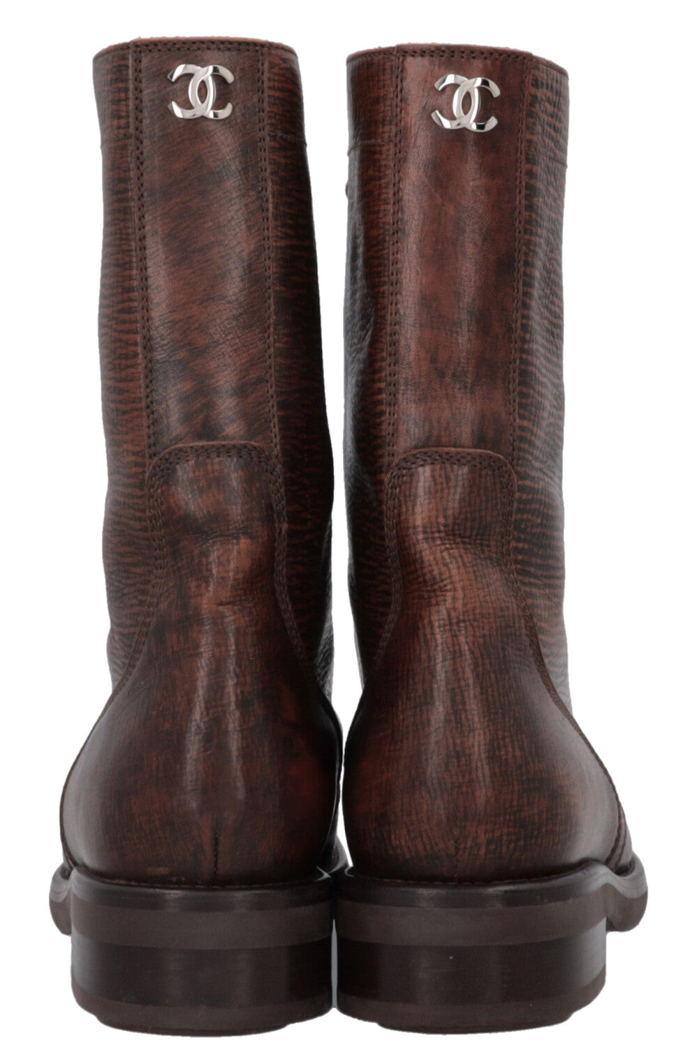 CHANEL CC Lace-Up Ankle Boots, Brown