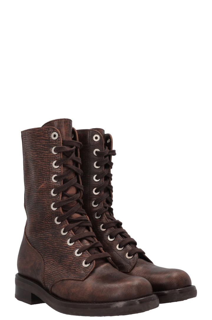 CHANEL CC Lace-Up Ankle Boots, Brown