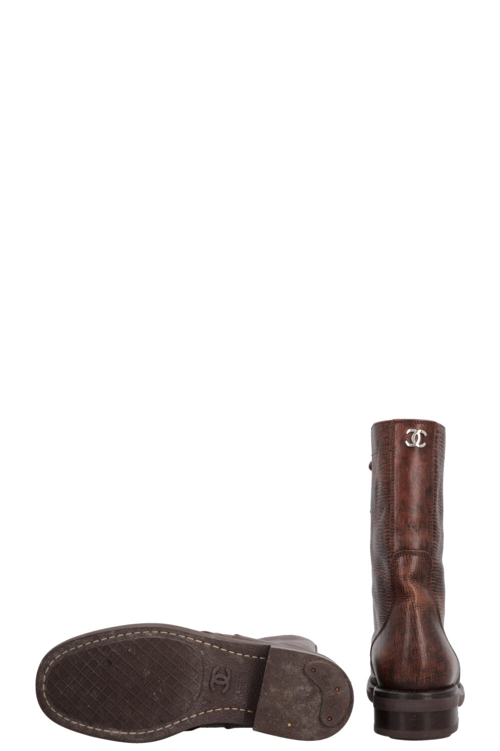 CHANEL CC Lace-Up Ankle Boots, Brown