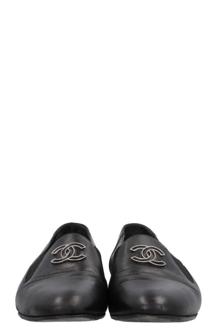 CHANEL CC Loafers Black Leather