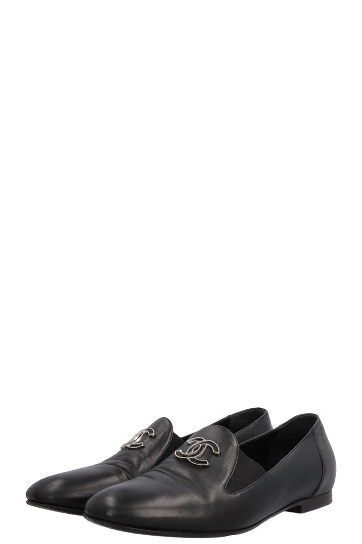 CHANEL CC Loafers Black Leather
