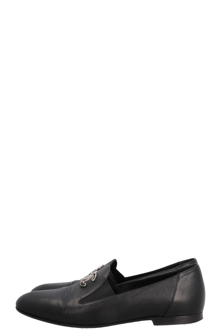 CHANEL CC Loafers Black Leather