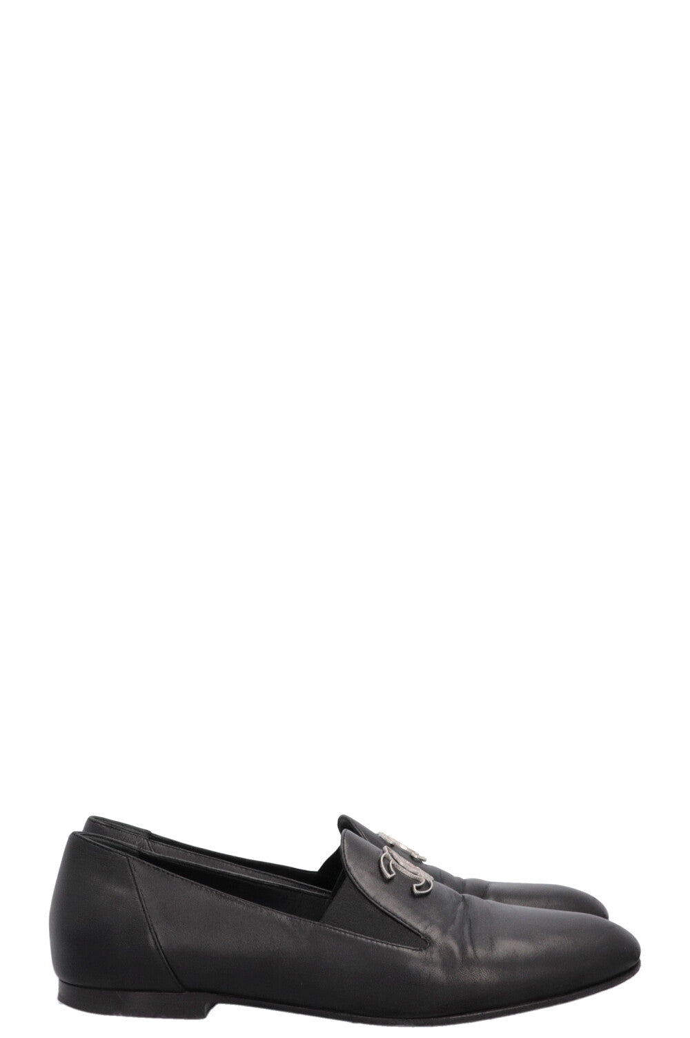 CHANEL CC Loafers Black Leather