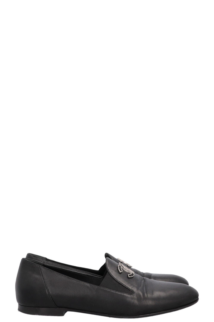 CHANEL CC Loafers Black Leather