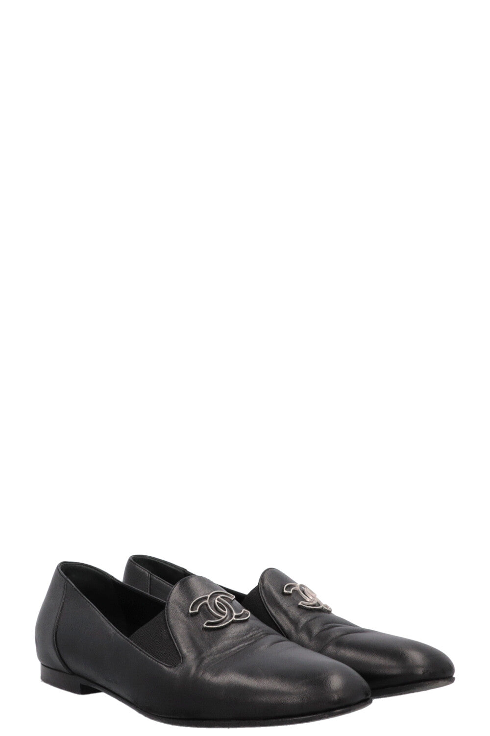 CHANEL CC Loafers Black Leather