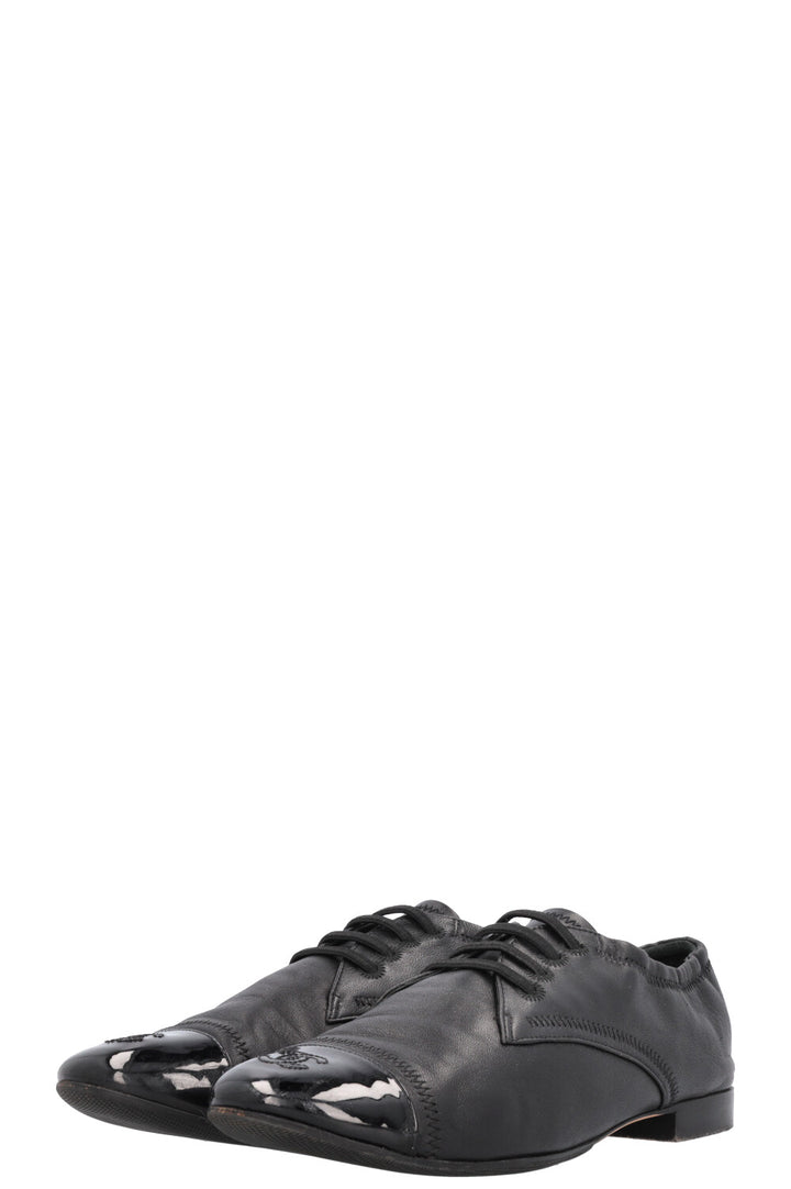 CHANEL CC Flats Leather Black