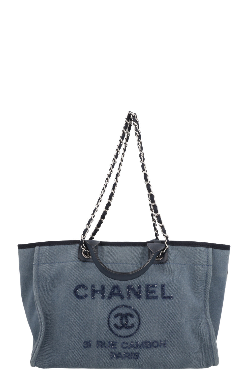 CHANEL Medium Deauville Tote Bag Denim Blue
