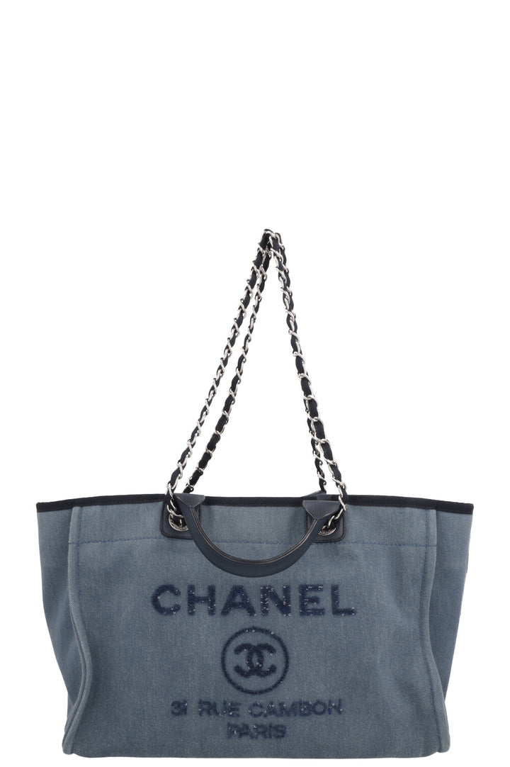 CHANEL Medium Deauville Tote Bag Denim Blue