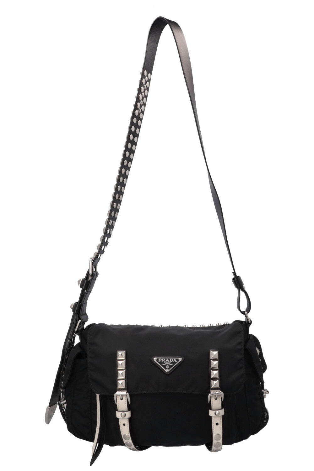 PRADA Studded New Vela Crossbody Bag Black