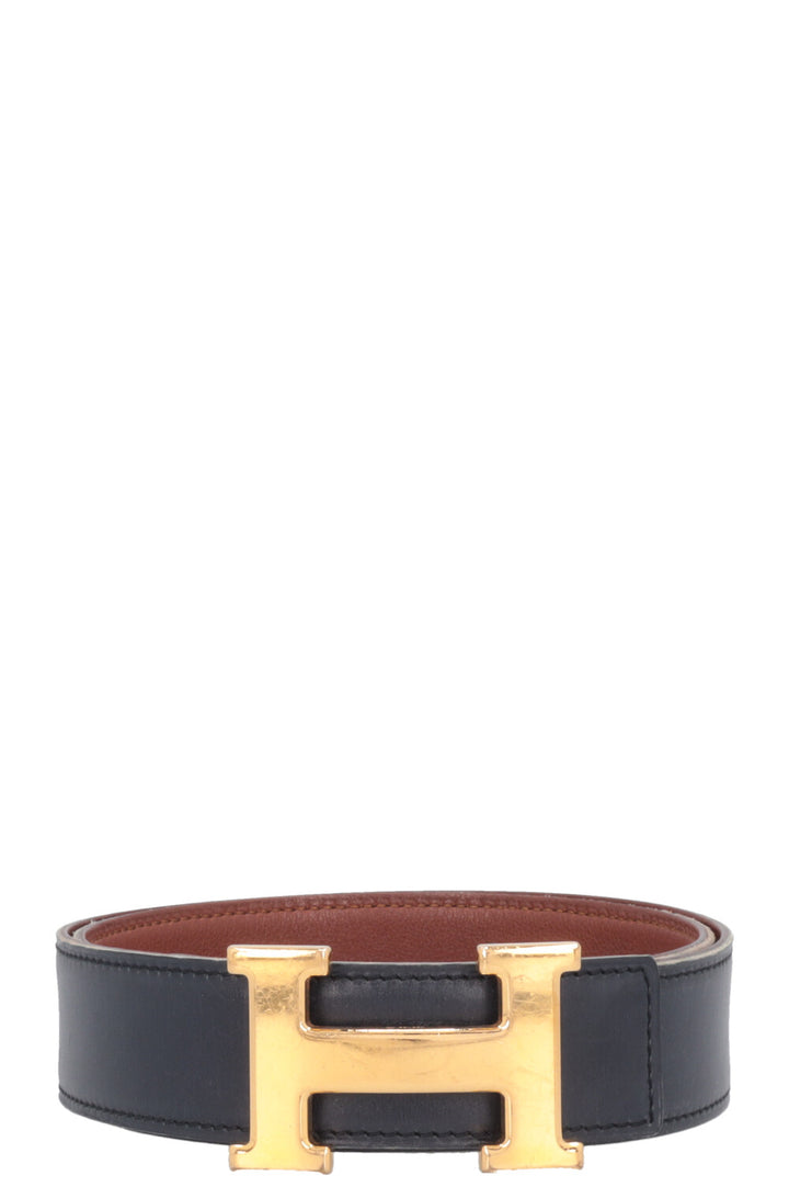 HERMÈS H Belt Two Straps Navy Gold Black