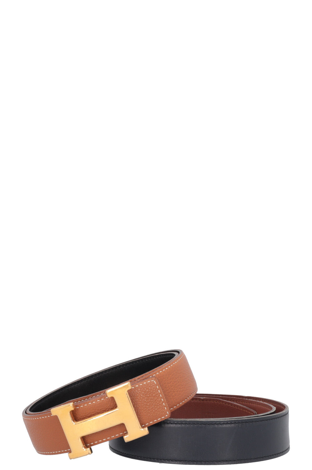 HERMÈS H Belt Two Straps Navy Gold Black