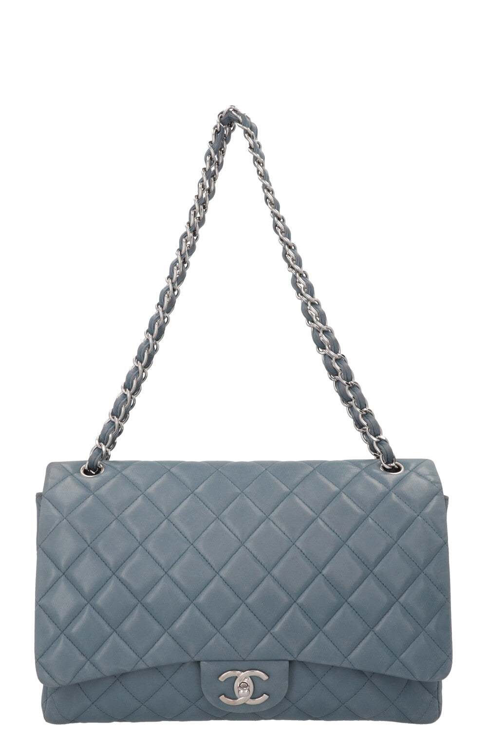 CHANEL Maxi Double Flap Bag Leather Blue – REAWAKE