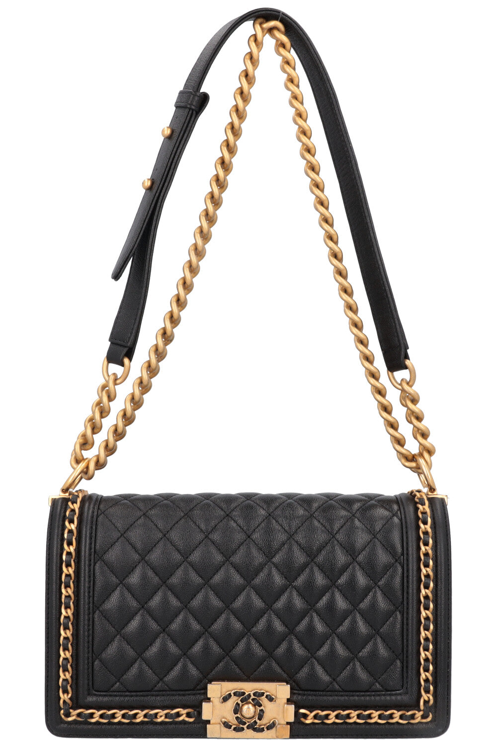 CHANEL Chain Detail Small Boy Crossbody Bag Black