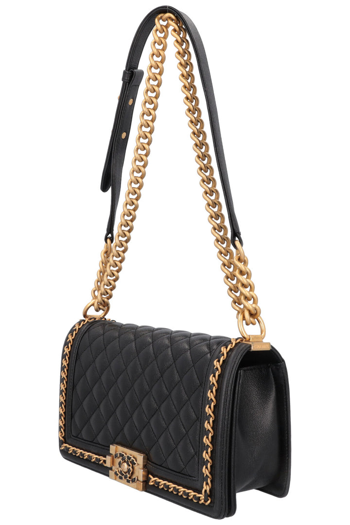 CHANEL Chain Detail Small Boy Crossbody Bag Black