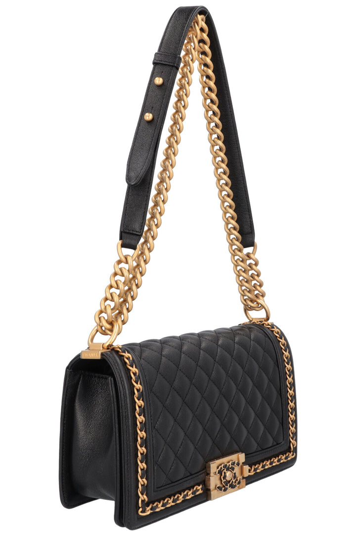CHANEL Chain Detail Small Boy Crossbody Bag Black