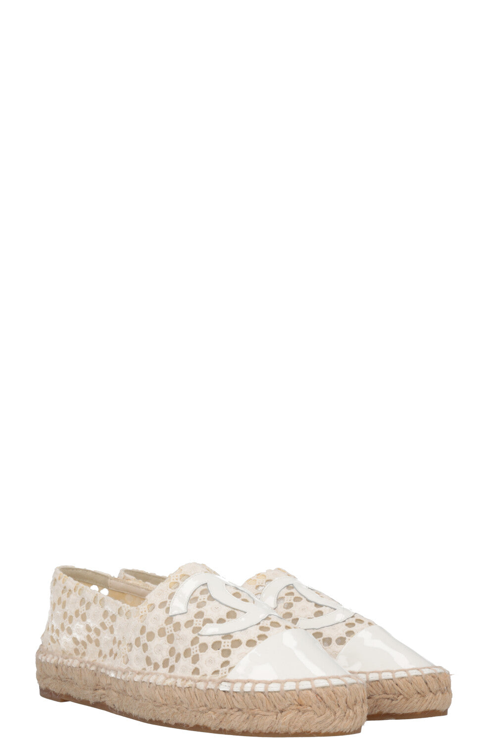 CHANEL CC Espadrilles Broderie Anglaise White